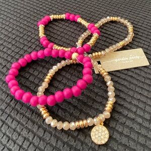 Four Strand Beaded Stretch Bracelet in Hot Pink and Gold